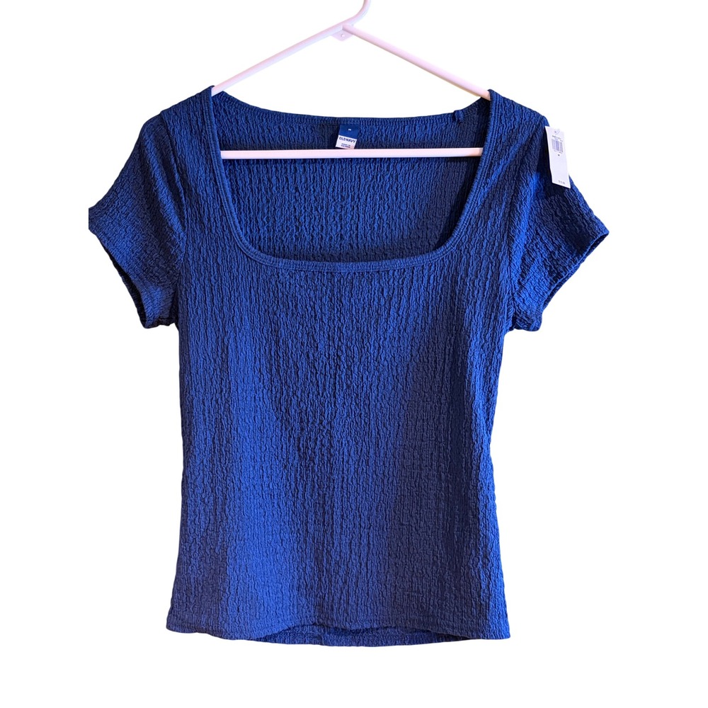 Old Navy Womens Royal Blue Crinkle Textured Square Neck Short Sleeve Top M NWT
